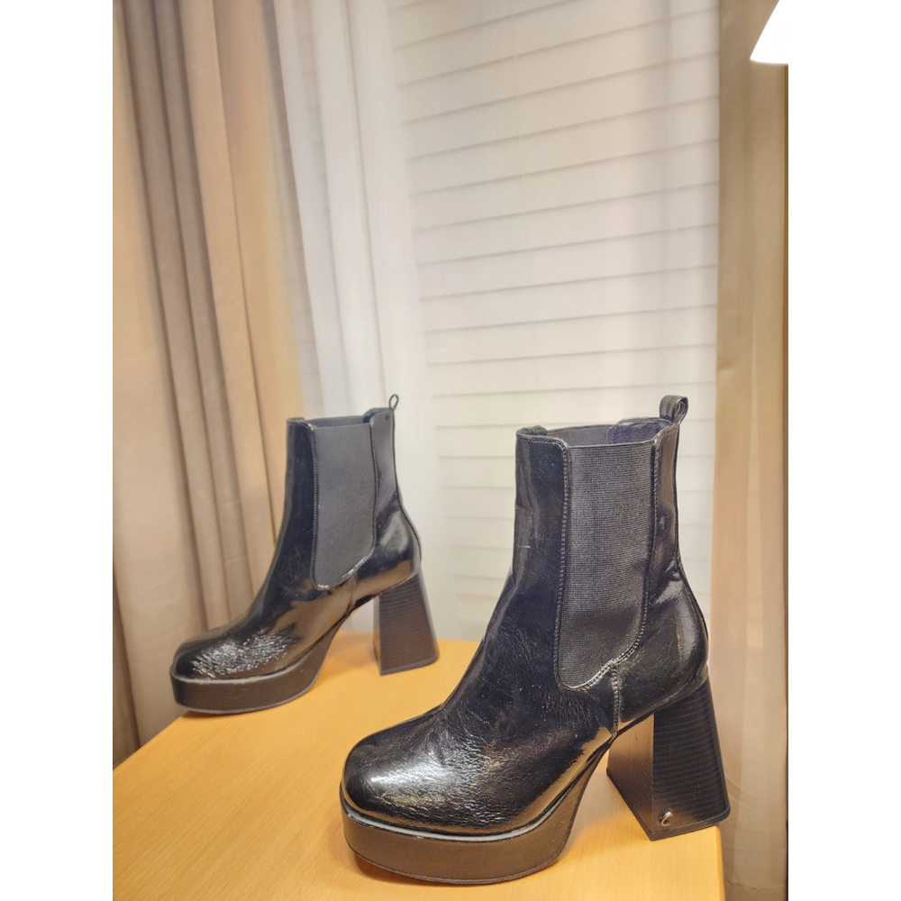 Circus Sam Edelman Crinkled Faux Leather 70s Platform Boots Booties 9.5 M BLACK - Picture 10 of 16
